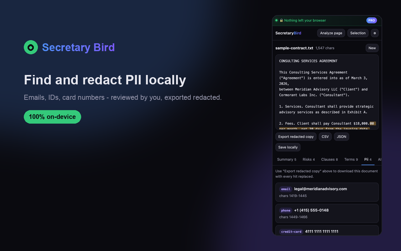 PII detected and redacted locally