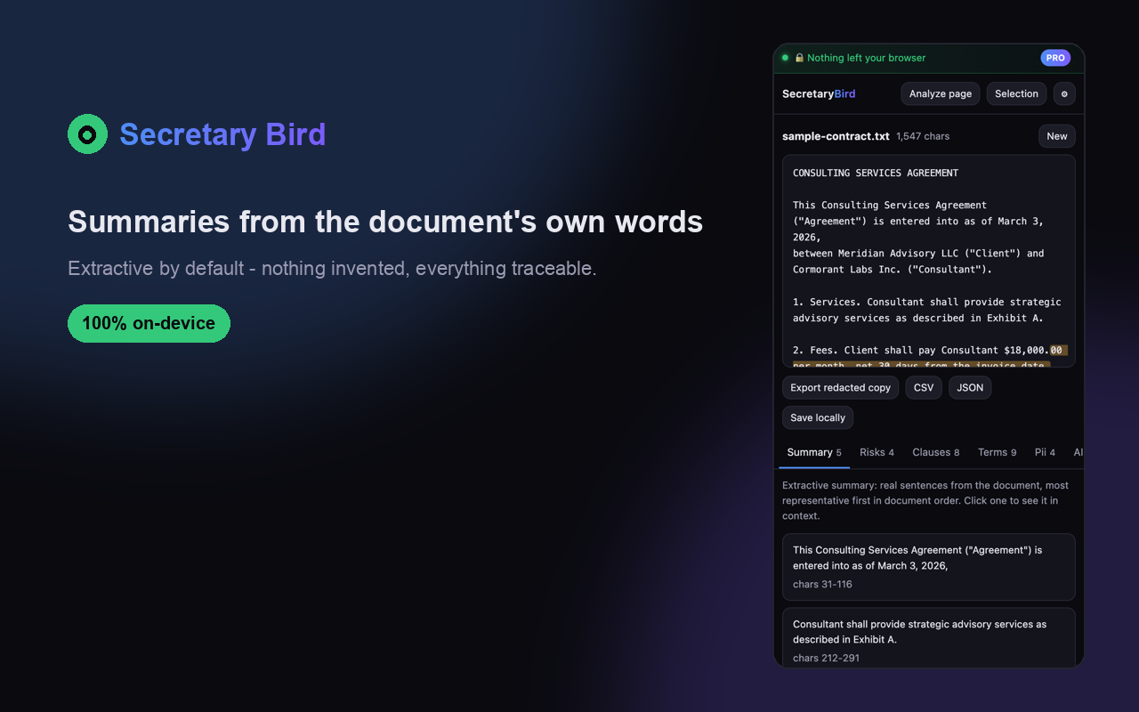 On-device AI answer with source buttons