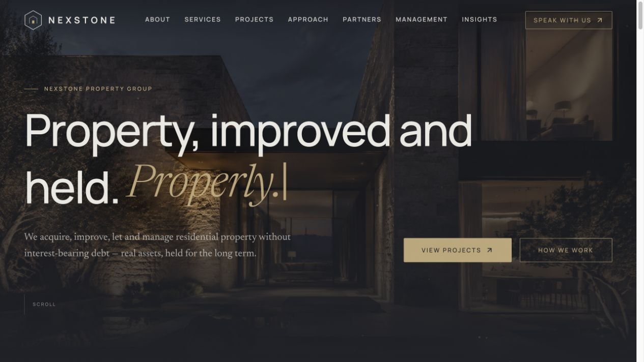 NexStone — রিয়েল এস্টেট বিজনেস ওয়েবসাইটের স্ক্রিনশট