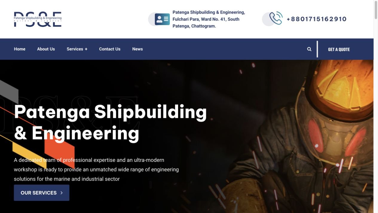 Patenga Shipbuilding & Engineering ওয়েবসাইটের স্ক্রিনশট